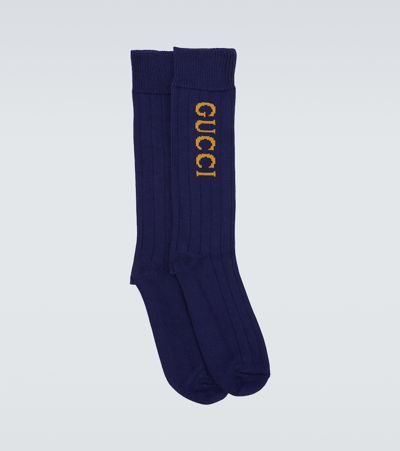 Gucci Logo Socks In Midnight Blue