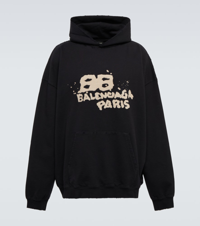 Balenciaga Logo印花套头式连帽衫 In Black