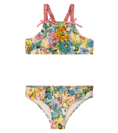 Zimmermann Kids' Clover Floral Bikini In Honey Peony Floral