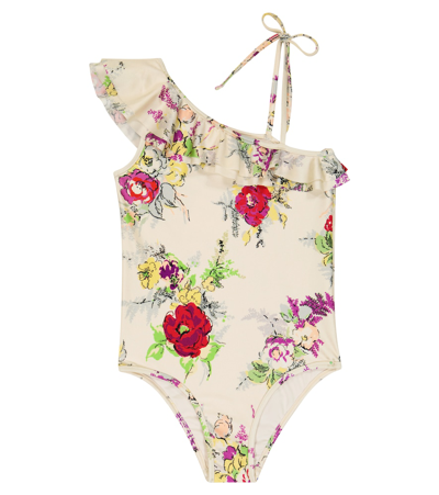 Zimmermann Kids' Clover Floral Swimsuit In Lipstick Garden Floral