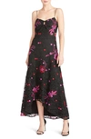 ml Monique Lhuillier High-low Floral-lace Midi-dress In Black Multi