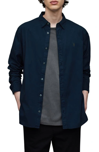 Allsaints Hawthorne Slim-fit Stretch-cotton Shirt In Dark Navy Blue