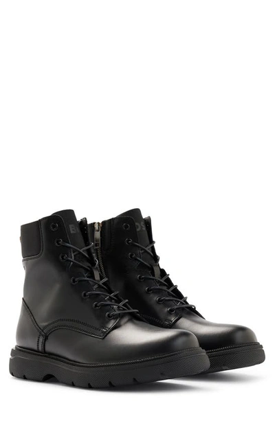 Hugo Boss Leather Half Boots With Logo Details In Black 001