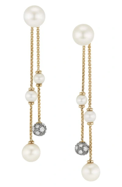 David Yurman Women's Pearl And Pavé 2 Row Drop Earrings In 18k Yellow Gold With Diamonds