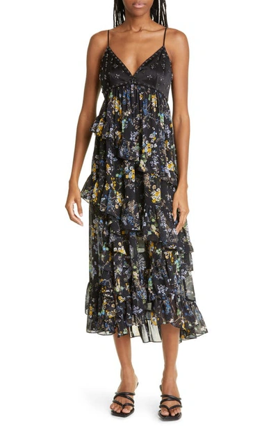 Cinq À Sept Arabelle Floral Smocked Minidress In Black