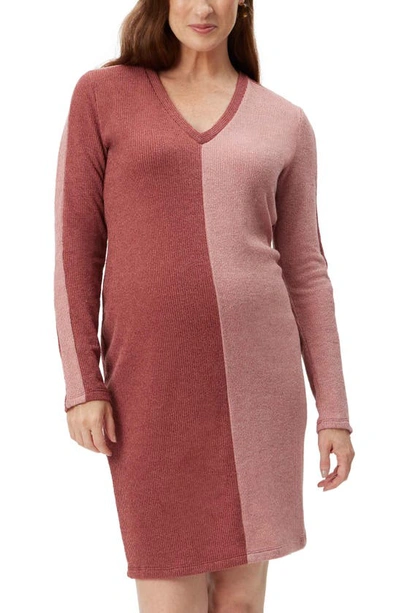 Stowaway Collection Maternity Long Sleeve Colourblock Jumper Dress In Pink