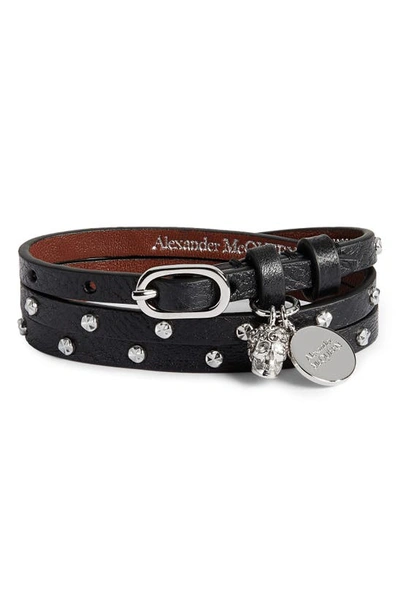 Alexander Mcqueen Studded Leather Bracelet In Black