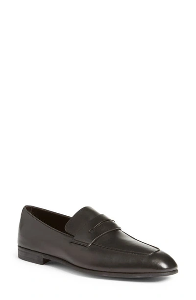 Zegna Men's Lasola Leather Penny Loafers In Black