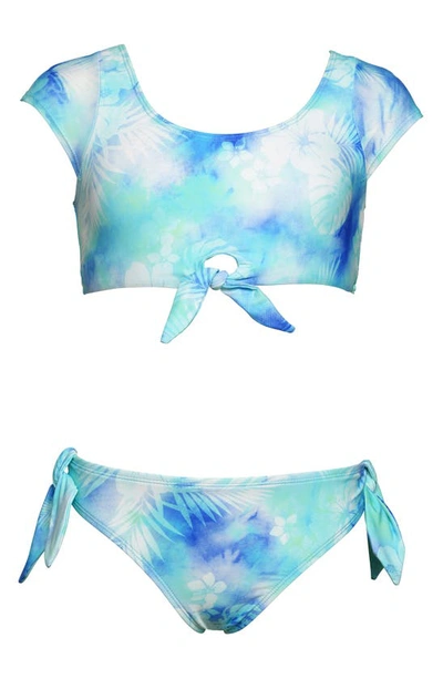 Hobie Kids' Cap Sleeve Two-piece Swimsuit In Blue Hawaii