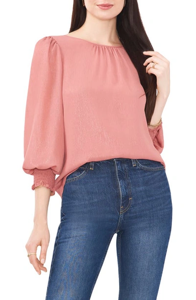 1.state Metallic Smocked Cuff Blouse In Deep Peach