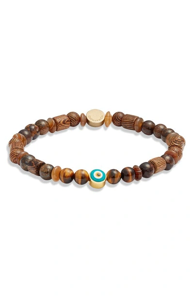 Caputo & Co Tiger's Eye & Wood Bead Bracelet In Yellow Tiger Eye