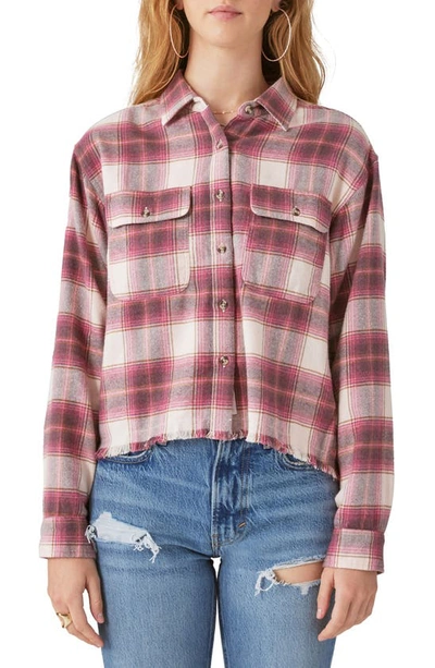 Lucky Brand Raw Edge Plaid Button-up Shirt In Pink Plaid