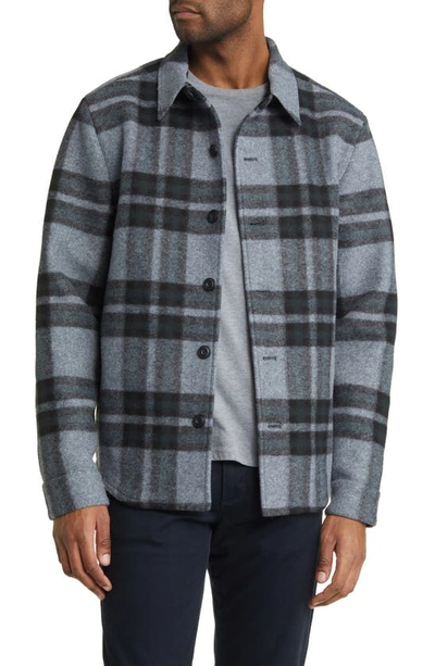 Vince Heavy Knit Plaid Button-up Shirt Jacket In Pacific Blue