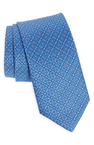 Eton Floral Medallion Silk Tie In Blue