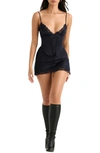 House Of Cb Soraya Lace Trim Satin Minidress With Detachable Corset In Navy