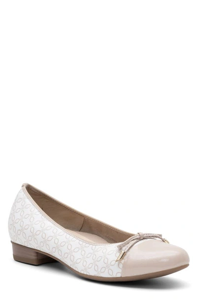 Ara Belinda Ballet Flat In Sand/ White Logo Print