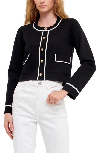 English Factory Contrast Detail Cardigan In Black/ White