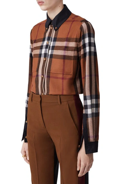 Burberry Paola Check Wool Flannel Button-down Shirt In Dark Birch Brown