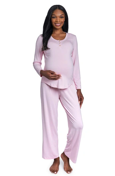 Everly Grey Maternity Laina Top & Pants /nursing Pajama Set In Blush