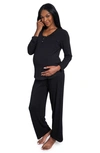 Everly Grey Laina Jersey Long Sleeve Maternity/nursing Pajamas In Black