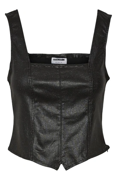 Noisy May Square Neck Corset Top In Black Glitter