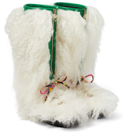 Pucci Freezy Shearling And Leather Snow Boots In White