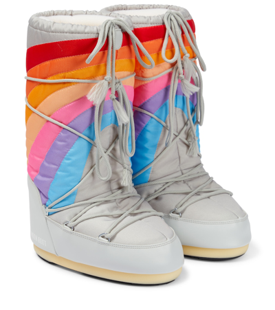 Moon Boot Icon Rainbow Lace-up Snow Boots In White/comb
