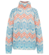 Moncler Jacquard-knit Mohair-blend Turtleneck Sweater In Light Blue White Orange