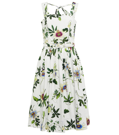 Oscar De La Renta Belted Floral Midi Dress In White