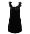 Rixo London Lena Off-shoulder Feather-trim Mini Dress In Black