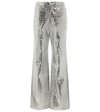 Rotate Birger Christensen Rotie Metallic Croc-effect Coated Faux Leather Wide-leg Pants In Silver