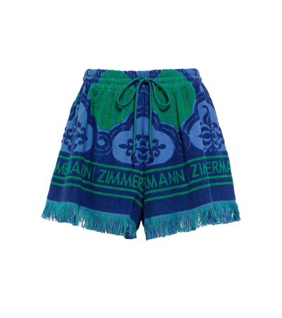 Zimmermann Tiggy Terry Cloth Shorts In Blue,green