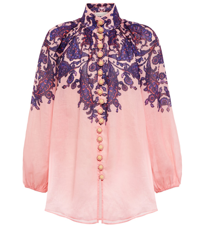 Zimmermann Tiggy Paisley-print Ramie Blouse In Purple