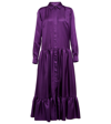 Max Mara Flounce Hem Long Sleeve Silk Shirtdress In Iris