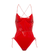 Oseree Glow Latex Lacé Swimsuit In Red