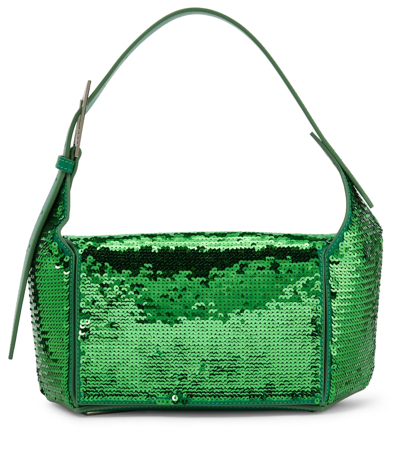 Attico 7/7 Sequined Leather Shoulder Bag In Mint