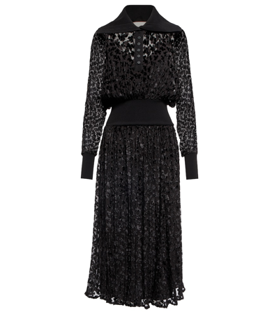 Tory Burch Long-sleeve Velvet Devore Midi Dress In Black
