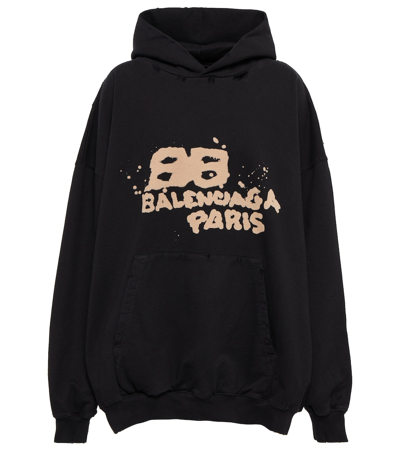 Balenciaga Oversized Cotton Hoodie In Black