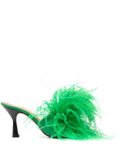 Atp Atelier Costanza Feather-detail Mules In Green