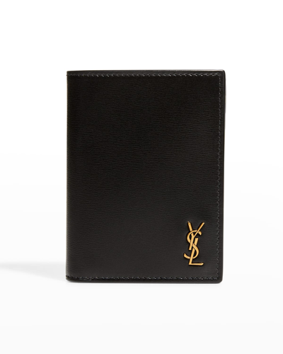 Saint Laurent Men's Ysl Leather Wallet In Black
