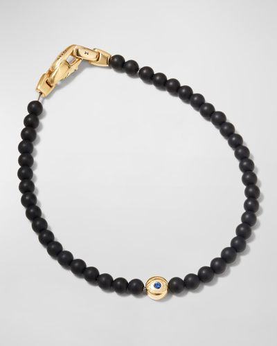 David Yurman Men's Spiritual Bead Evil Eye Bracelet With Gemstones In 18k Gold, 4mm In Black Onyx