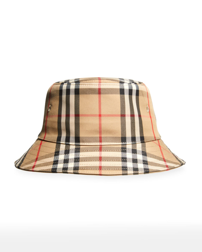 Burberry Kid's Gabriel Vintage Check Bucket Hat In Archive Beige
