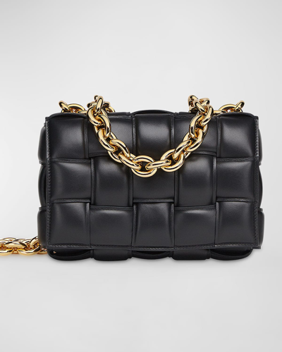 Bottega Veneta Chain Cassette Padded Intrecciato Crossbody Bag In Black/gold