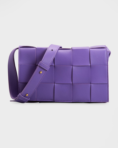 Bottega Veneta The Cassette Intrecciato Crossbody Bag In Purple/gold