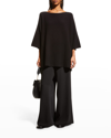 Eskandar Square 3/4-sleeve Knitted Moss-stitch Tunic Top (long Length) In Greenpalm