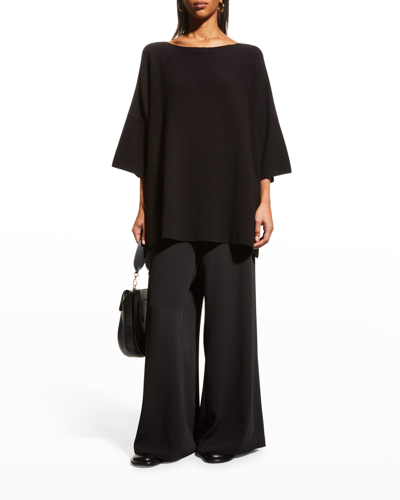 Eskandar Square 3/4-sleeve Knitted Moss-stitch Tunic Top (long Length) In Greenpalm