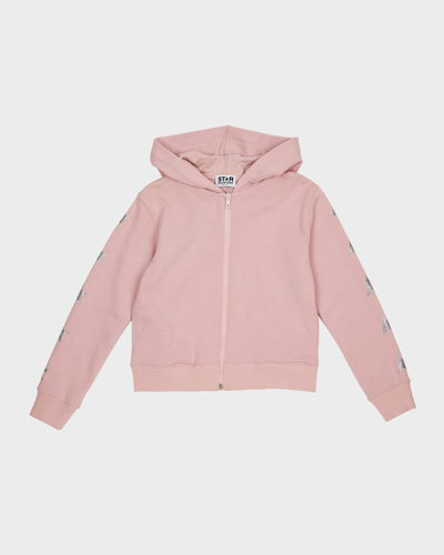 Golden Goose Kids' Logo Print Cotton Jersey Zip Hoodie In Pink