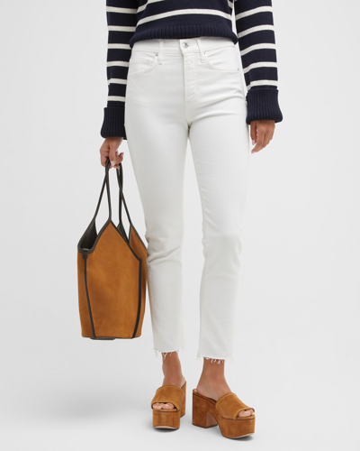Veronica Beard Jeans Carly Kick Flare Raw Hem Ankle Jeans In White