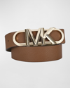 Michael Kors Logo Buckle Leather Waist Belt In Luggage/gold
