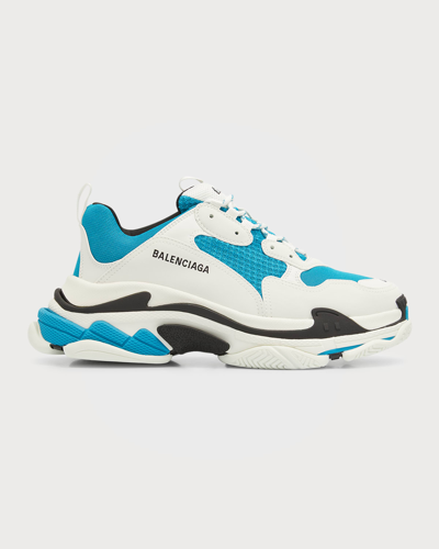 Balenciaga Men's Triple S Leather And Mesh Mid-top Trainers In Azure
